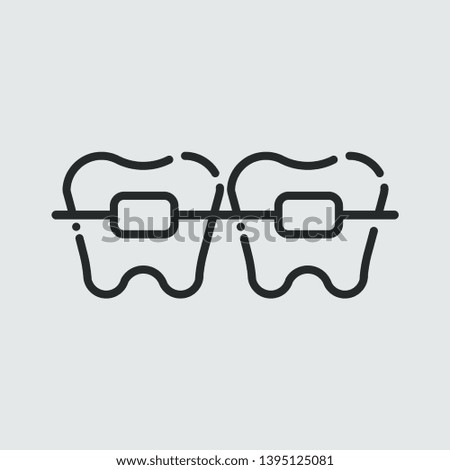 Outline tooth icon with stirrup vector. Dentist logo suitable for mobile user interface isolated on grey background. Vector Illustration