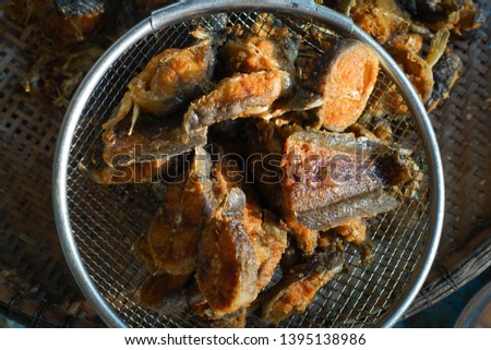 Striped catfish slice fried, thai foods 