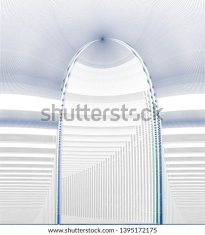 Intricate blue, teal, silver and grey abstract domed building (3D illustration, white background)