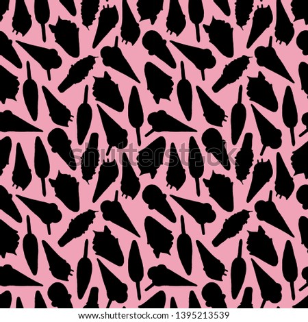 Ice cream black silhouettes. Seamless pattern for girls, boys, clothes. Cut Out paper trendy background for fabric textile, wallpaper or gift wrap. 