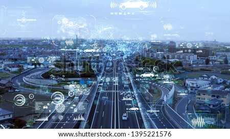 Transportation and technology concept. ITS (Intelligent Transport Systems). Royalty-Free Stock Photo #1395221576