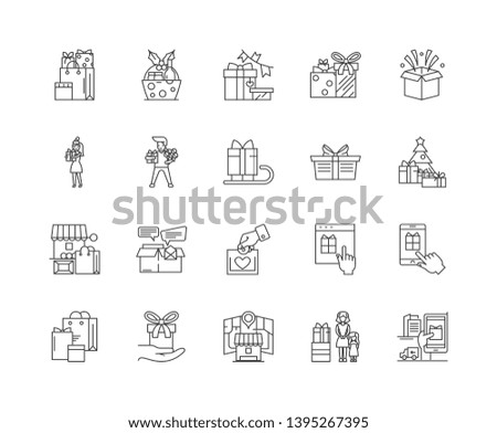 Gift shops line icons, signs, vector set, outline illustration concept 