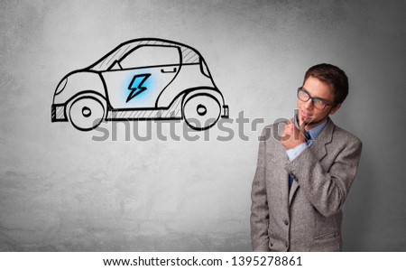 Formal person thinking about electric car concept