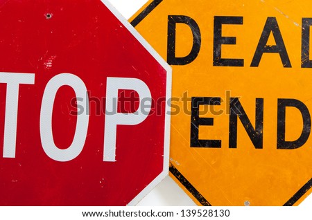 A stop sign and a dead end sign on a white background
