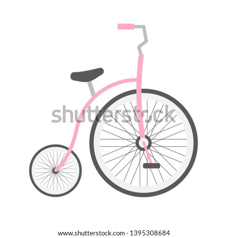 Vector flat cartoon pastel pink one wheel circus retro bicycle isolated on white background 