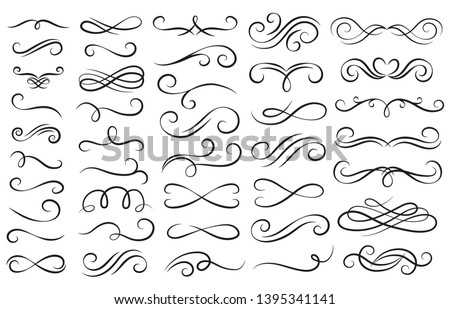 Swirl ornament stroke. Ornamental curls, swirls divider and filigree ornaments vector illustration set Royalty-Free Stock Photo #1395341141