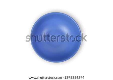 Purple or blue color matt of top view (Flat lay) empty ceramic bowl isolated on white background view with Clipping path.