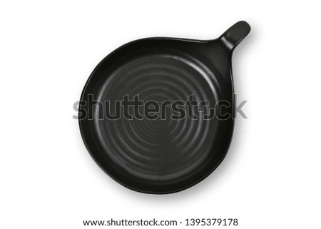 Abstract a dish (Plate ) black color Matt empty ceramic a isolated on white background view top view (Flat lay) with Clipping path.