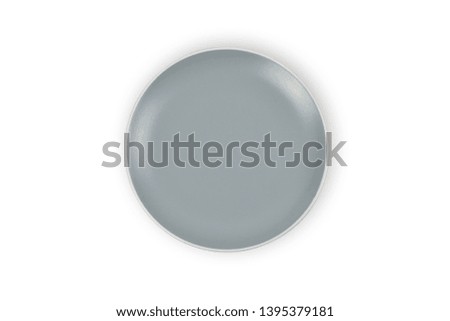 Top view (Flat lay) of Gray Matt color empty ceramic a dish isolated on white background view with Clipping path.