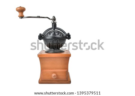 Vintage Coffee grinder wooden isolated on white background view with Clipping path.