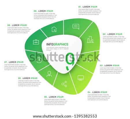 Vector circular infographic template in the form of abstract shape divided by nine parts. Royalty-Free Stock Photo #1395382553
