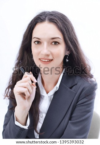 portrait.Pretty business woman working at office. photo with copy space.
