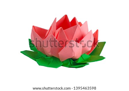Pink origami lotus flower isolated