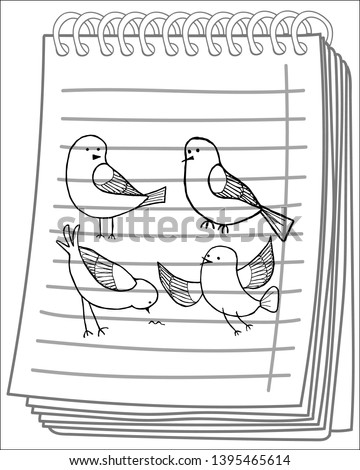 Bird Silhouette on notebook background. Hand drawn vector illustration
