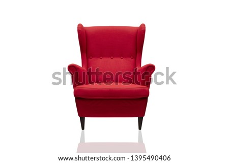 Red sofa on a white background with reflection Furniture that is cut separately Royalty-Free Stock Photo #1395490406