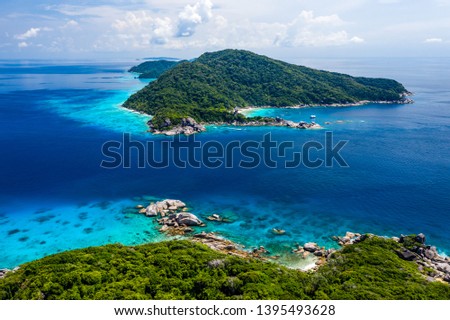 Aerial drone view of the beautiful tropical Similans islands in Thailand
