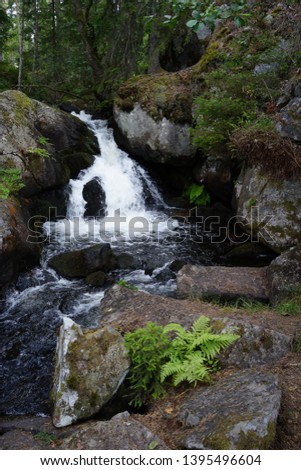waterfall in a forest near habo, sweden