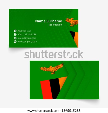 Zambia Flag Business Card, standard size (90x50 mm) business card template with bleed under the clipping mask.