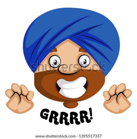 Muslim human emoji is angry, illustration, vector on white background.