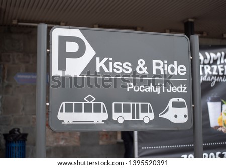 Kiss & Ride quick stop sign at the Poznan Main Railway Station Poznań Główny