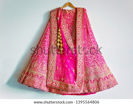Pakistani Indian bride's lengha skirt embroidery design Royalty-Free Stock Photo #1395564806