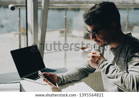 Lifestyle education student. Businessman work on laptop for project. Millennial at home office looking for job on notebook. Unrecognizable man using modern portable computer.