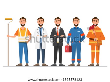 A group of people of different professions on a white background. Vector illustration in a flat style 