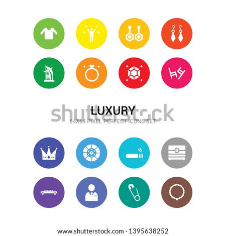 16 luxury vector icons set included bracelet, brooch, business man, car collection, chest, cigar, clutch, crown, cufflinks, diamond, diamond ring icons