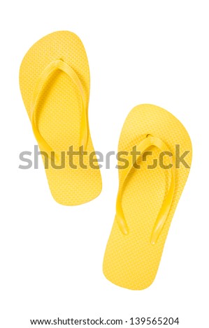 Yellow Thongs/ Summertime Fun/ Time For Vacation/ Vertical Shot Royalty-Free Stock Photo #139565204