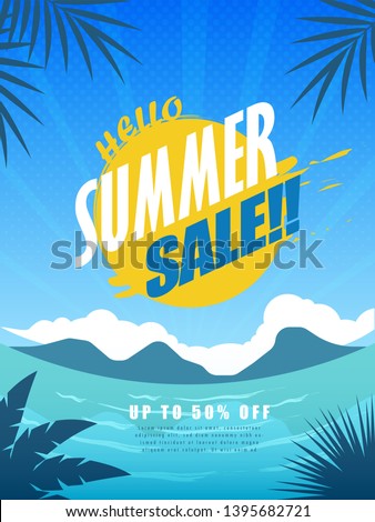 Summer sale texts with blue design of the sea as background  , Vector illustration