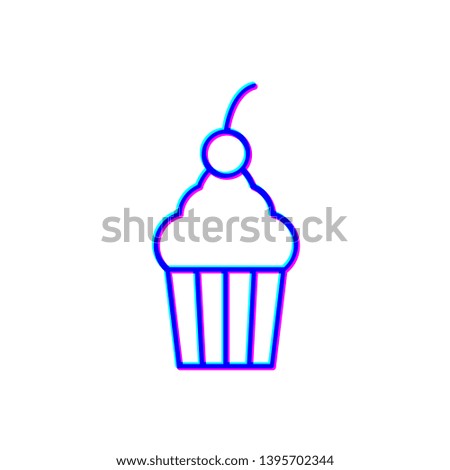 Stereoscopic image Cup cake icon. Dessert symbol
