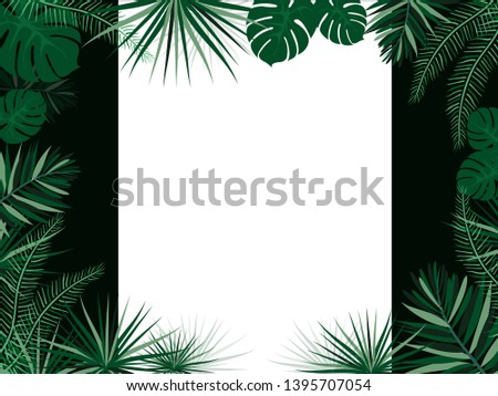 Tropical green leaves frame on white template