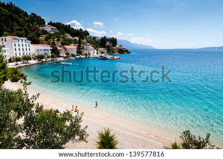 Beautiful Adriatic Beach and Lagoon with Turquoise Water near Split, Croatia Royalty-Free Stock Photo #139577816