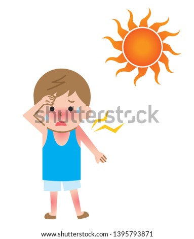 sunburn and boy kid illustration. Health care concept in summer