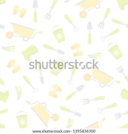 Seamless pattern with Vector set of tools for gardening. Gardening collection. Cartoon style
