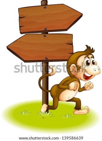 Illustration of a monkey running beside the empty arrowboards on a white background