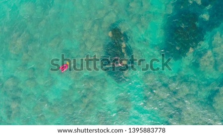 air view of spearfishing in sea with small rib 