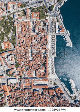 Aerial shot of adriatic, medieval city of Split, Croatia.