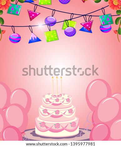 Cake on pink birthday card illustration