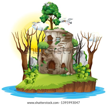 A fantasy house on island illustration