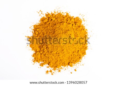 Dry turmeric powder(curcuma longa linn)  isolated on white background. Top view
 Royalty-Free Stock Photo #1396028057