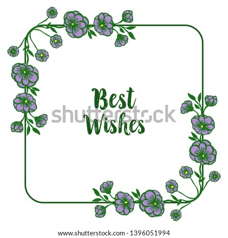 Vector illustration decor of card best wishes for purple flower frame hand drawn