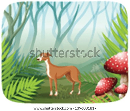 dog in nature scene illustration