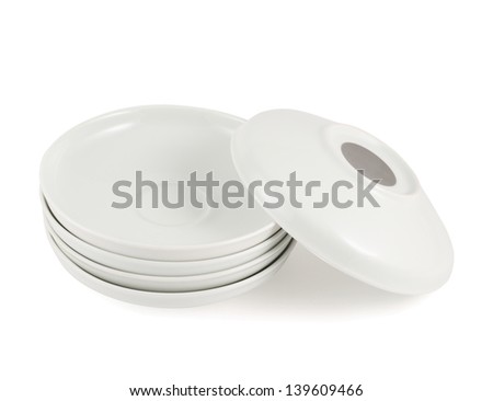 One plate dish over another stack, isolated over white background