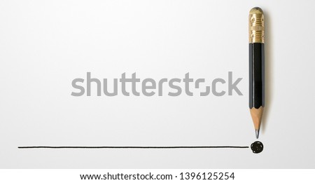 Black colour pencil with outline to end point on white paper background. Creativity inspiration ideas concept Royalty-Free Stock Photo #1396125254