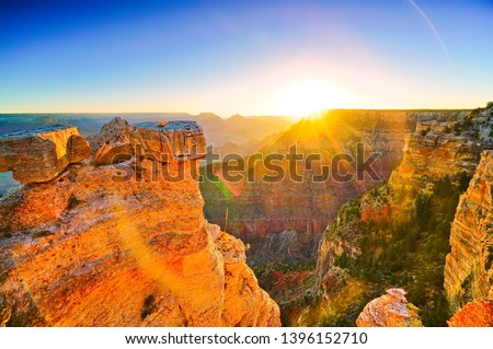 The beautiful view of Grand Canyon from the south rim of Grand Canyon National Park at sunrise. Royalty-Free Stock Photo #1396152710
