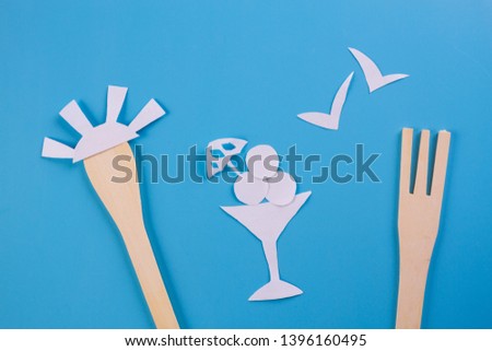 tropical ice cream with fruits on blue background