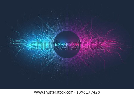 Geometric abstract background expansion of life. Colorful explosion background with connected line and dots, wave flow. Graphic background explosion, motion burst. Scientific vector illustration Royalty-Free Stock Photo #1396179428