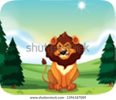 Lion in the nature landscape illustration