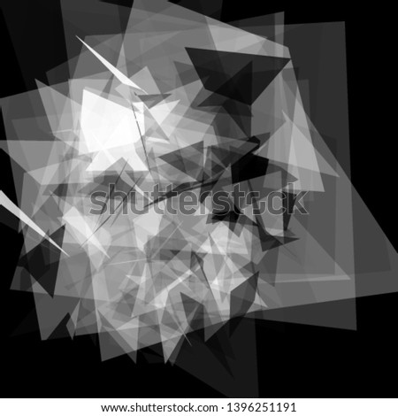 Abstract geometric pattern consisting of triangles of various sizes and transparency on a black background. Chaotical low poly backdrop.